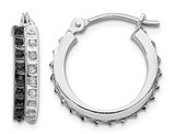 White and Black Accent Diamonds Round Hinged Hoop Earrings in 14K White Gold (2/3 Inch)