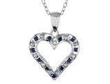 Natural Accent Blue Sapphire and Accent Diamond Heart Pendant Necklace in Sterling Silver with Chain