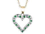 Green Emerald Heart Pendant Necklace in Sterling Silver and 14K Yellow Gold with Chain
