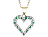 Green Emerald Heart Pendant Necklace in Sterling Silver and 14K Yellow Gold with Chain