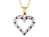 Natural Accent Ruby and Accent Diamond Heart Pendant Necklace in Sterling Silver with Chain