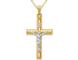 14K White and Yellow Gold Crucifix Cross Pendant Necklace with Chain