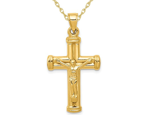 14K Yellow Gold Reversible Crucifix Cross Pendant Necklace with Chain