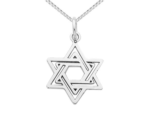 Star Of David Pendant Necklace in 14K White Gold with Chain