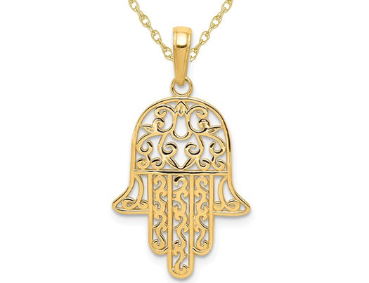 14K Yellow Gold Hamsa Charm Pendant Necklace with Chain