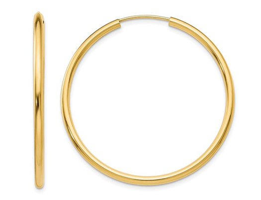 14K Yellow Gold Medium Hoop Earrings 1 1/2 Inch (2.00 mm)