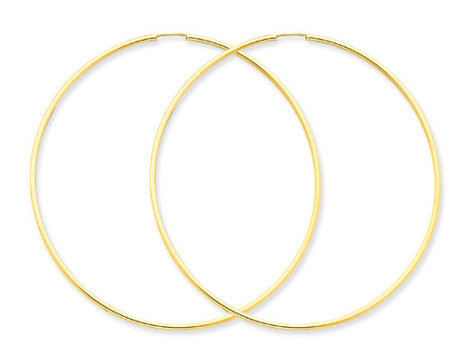 Extra Large Hoop Earrings in 14K Yellow Gold 2 1/2 Inch (1.50 mm)
