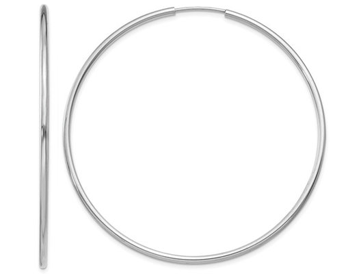 Large Hoop Earrings in 14K White Gold 2 Inch (1.50 mm)