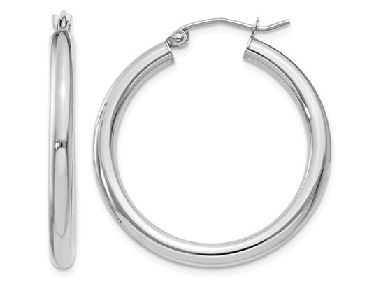 Small Hoop Earrings in 14K White Gold 1 Inch (3.00 mm)