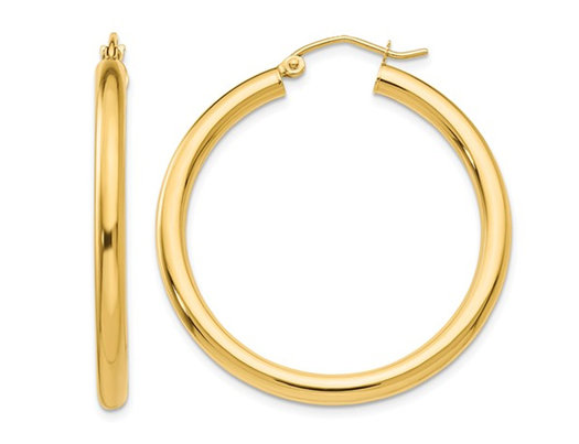 Medium Hoop Earrings in 14K Yellow Gold 1 1/4 Inch (3.00 mm)