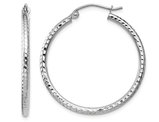 14K White Gold Diamond Cut Hoop Earrings 1 Inch (2.00 mm)