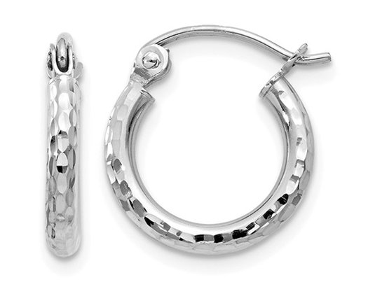 Extra Small Diamond Cut Hoop Earrings in 14K White Gold 1/4 Inch (2.00 mm)