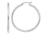 14K White Gold Medium Diamond-Cut Hoop Earrings 1 1/2 Inch (2.00 mm)