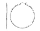 Large Diamond Cut Hoop Earrings in 14K White Gold 2 Inch (2.00 mm)