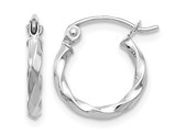 14K White Gold Small Twist Hoop Earrings 1 1/2 Inch (2.00 mm)