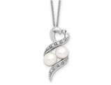 '2 P's in a Pod (Motherhood) Pendant Necklace Simulated Cultured Freshwater Pearlin Sterling Silver with Synthetic Cubic Zirconia and Chain