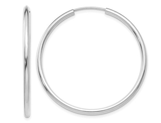 Medium Hoop Earrings in 14K White Gold 1 1/2 Inch (2.00 mm)