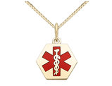 Medical Alert ID Pendant Necklace in 14K Yellow Gold with Chain