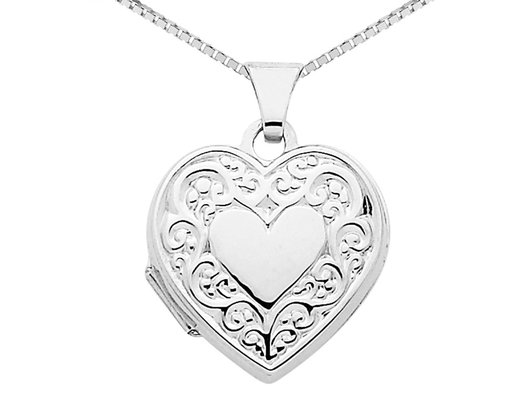 Heart Locket Pendant Necklace in 14K White Gold with Chain