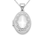 14K White Gold 17mm Oval Locket with Border and Chain