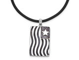 'Waves of Pride' Dog Tag Pendant Necklace in Sterling Silver with Rubber Cord