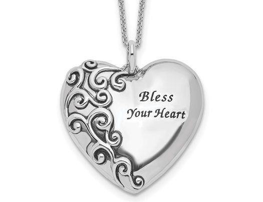 'Bless Your Heart' Pendant Necklace in Antiqued Sterling Silver with Chain