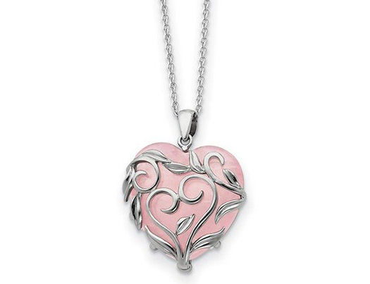 Pink Synthetic Quartz 'Generous Heart' Pendant Necklace in Sterling Silver with Chain