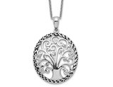 Tree of Life - Pendant Necklace in Antiqued Sterling Silver with Synthetic Cubic Zirconia