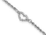 14K White Gold Diamond-Cut Rope Chain Heart Anklet 10 Inches