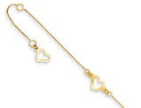 14K Yellow Gold Adjustable Heart Anklet 9 Inches
