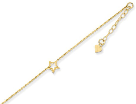 14K Yellow Gold Adjustable Star Anklet 9 Inches