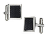 Men's Chisel Black Carbon Fiber Cuff Links in Stainless Steel