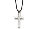 Men's Chisel Cross Pendant Necklace in Stainless Steel with Leather Cord & Synthetic Cubic Zirconia