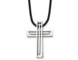 Men's Cross Pendant Necklace in Stainless Steel with Leather Cord (18 Inche)