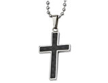 Men's Chisel Black Carbon Fiber Cross Pendant Necklace in Stainless Steel with Chain