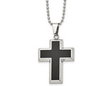 Men's Chisel Black Carbon Fiber Cross Pendant Necklace in Stainless Steel with Chain