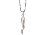 Italian Horn Pendant Necklace in Stainless Steel with Chain