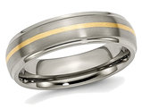 Ladies or Mens Titanium Ridged Edge 6mm 14K Yellow Inlay Brushed Wedding Band Ring