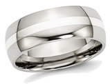 Men's Chisel Stainless Steel 8mm With Sterling Silver Inlay Wedding Band Ring