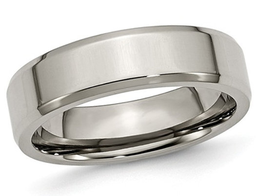 Ladies or Men's Chisel 6mm Comfort Fit Titanium Wedding Band Ring with Beveled Edge