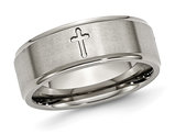 Men's Brushed Ridged Cross Titanium Wedding Band ring (8mm)