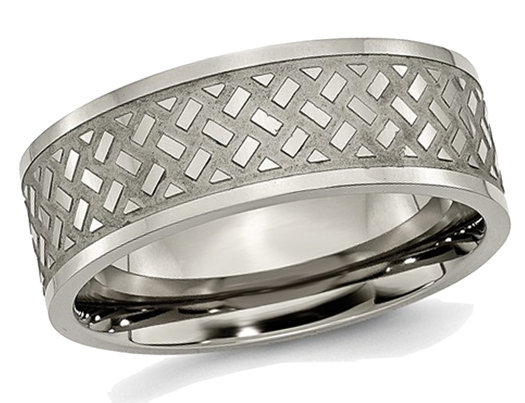 Men's Titanium Weave 8mm Polished Wedding Band Ring