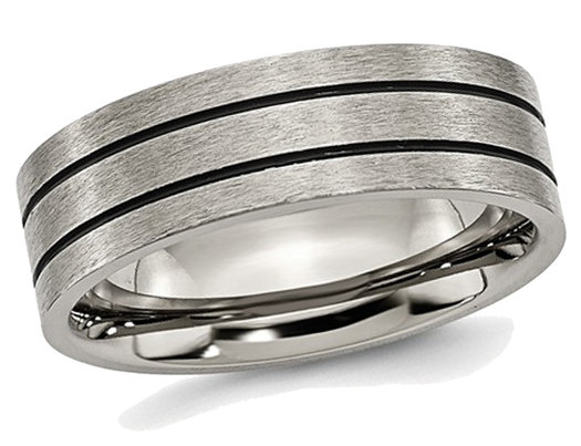 Men's Chisel Titanium 7mm Enamel and Grooved Brushed Wedding Band Ring