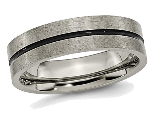Men's Titanium 6mm Satin Black Enamel Brushed Wedding Band Ring