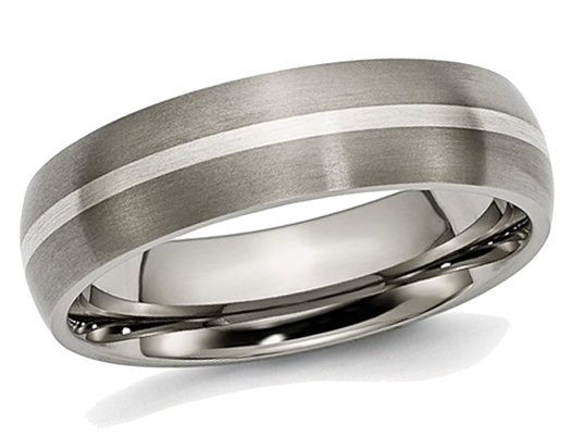 Men's Chisel Titanium Sterling Silver Inlay 6mm Brushed Wedding Band Ring