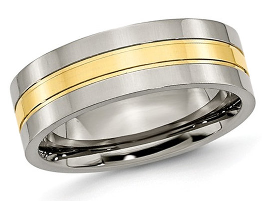 Men's Chisel 7mm Comfort Fit Titanium Polished Wedding Band Ring with Yellow Plating