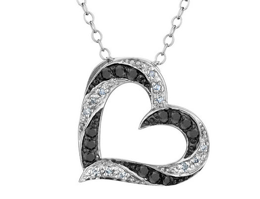 1/4 Carat (ctw) White & Black Diamond Heart Pendant Necklacen Sterling Silver with Chain