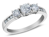 1.00 Carat (ctw J-K , I2) Three Stone Diamond Engagement Ring in 10K White Gold