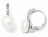 Freshwater Cultured Pearl Leverback Earrings in Sterling Silver with Synthetic Cubic Zirconia