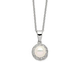 Freshwater Cultured White Pearl Pendant Necklace with Synthetic Cubic Zirconia in Sterling Silver with Chain